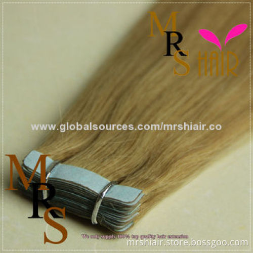20-inch Light Brown 14# Peruvian Silk Straight Tape in Hair Extensions